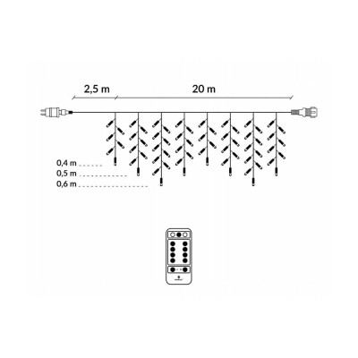 LED krápníky - 22,5m, 500LED, 8 funkcí, ovladač, IP44, teplá bílá