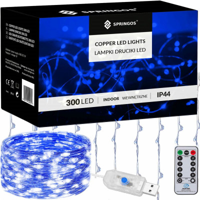 LED Nano světelný závěs - 3x3m, 300LED, 8 funkcí, ovladač, USB, IP44, modrá