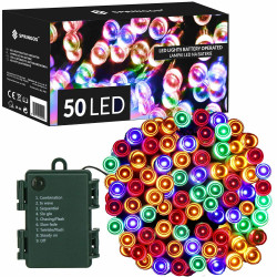 LED světelný řetěz - 5m, 50LED, 8 funkcí, 3xAA, IP44, multicolor