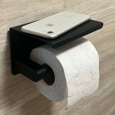 Držák na toaletní papír s poličkou SPRINGOS HA5152 černý