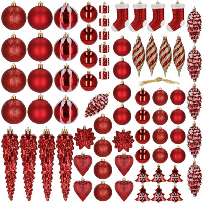 Maxi 72 dílná sada vánočních ozdob červená