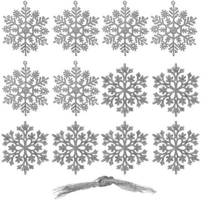 Vánoční ozdoby - Sněhové vločky se třpytkami 10cm, stříbrné, sada 12ks