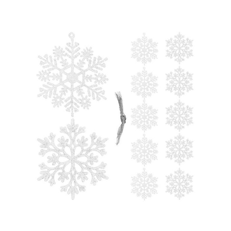 Vánoční ozdoby - Sněhové vločky se třpytkami 10cm, bílé, sada 12ks Vánoční ozdoby - Sněhové vločky se třpytkami 10cm, bílé, sada 12ks