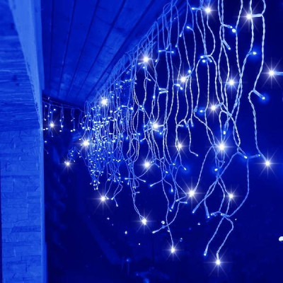 LED krápníky - 14,5m, 300LED, IP44, modrá + záblesky