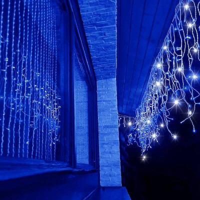 LED krápníky - 14,5m, 300LED, IP44, modrá + záblesky
