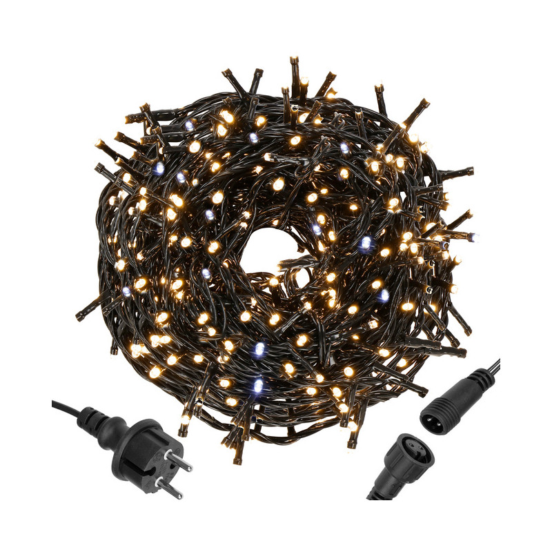 LED světelný řetěz - 19,5m, 300LED, IP44, teplá bílá + záblesky LED světelný řetěz - 19,5m, 300LED, IP44, teplá bílá + záblesky