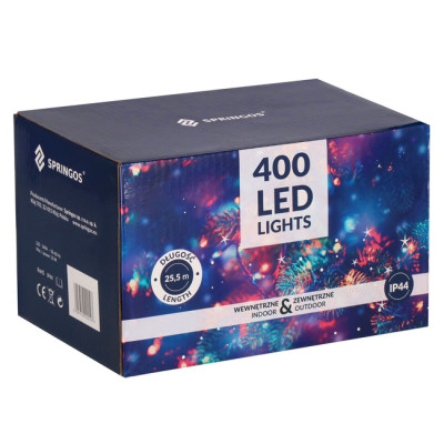 LED světelný řetěz - 25,5m, 400LED, IP44, studená bílá