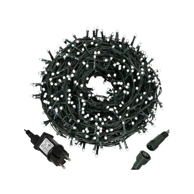 LED světelný řetěz - 27,5m, 500LED, 8 funkcí, IP44, studená bílá LED světelný řetěz - 27,5m, 500LED, 8 funkcí, IP44, studená bílá
