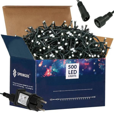 LED světelný řetěz - 27,5m, 500LED, 8 funkcí, IP44, studená bílá