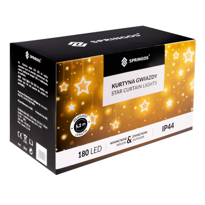 LED světelný závěs Hvězdy - 2x1,6m, 180LED, IP44, teplá bílá + záblesky