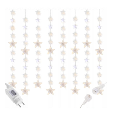 LED světelný závěs Hvězdy - 2x1,6m, 180LED, IP44, teplá bílá + záblesky