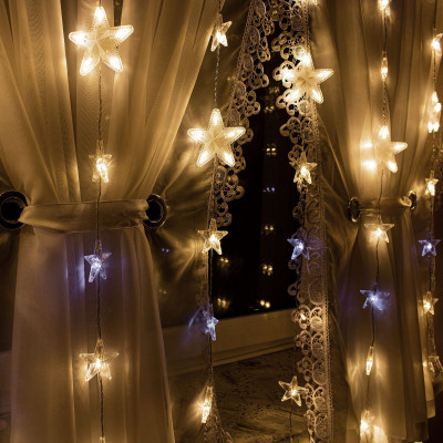 LED světelný závěs Hvězdy - 2x1,6m, 180LED, IP44, teplá bílá + záblesky