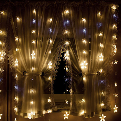 LED světelný závěs Hvězdy - 2x1,6m, 180LED, IP44, teplá bílá + záblesky