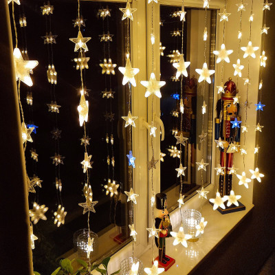 LED světelný závěs Hvězdy - 2x1,6m, 180LED, IP44, teplá bílá + záblesky