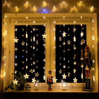 LED světelný závěs Hvězdy - 2x1,6m, 180LED, IP44, teplá bílá + záblesky