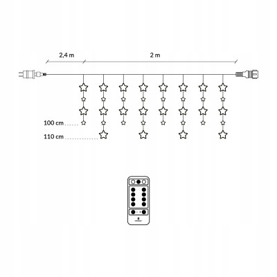 LED světelný závěs Hvězdy - 2x1,1m, 136LED, 8 funkcí, ovladač, IP44, multicolor