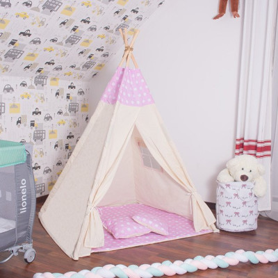 Teepee stan pro děti SPRINGOS Růžový s puntíky