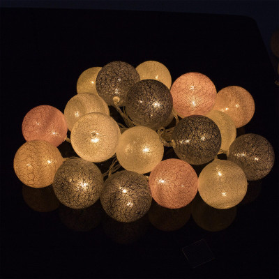 LED světelný řetěz Bavlněné koule 6cm - 4m, 20LED, 2xAA, teplá bílá