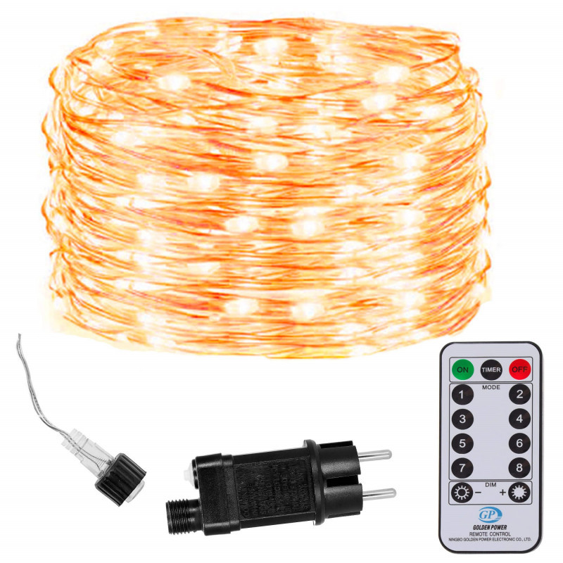 LED řetěz Nano - 30m, 300LED, 8 funkcí, ovladač, IP44, teplá bílá LED řetěz Nano - 30m, 300LED, 8 funkcí, ovladač, IP44, teplá bílá