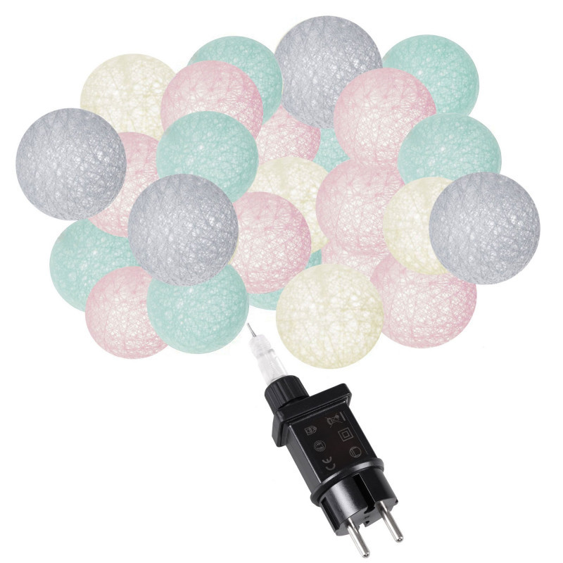 LED světelný řetěz Bavlněné koule 6cm - 5,5m, 20LED, teplá bílá LED světelný řetěz Bavlněné koule 6cm - 5,5m, 20LED, teplá bílá