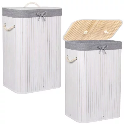 Koš na prádlo 72l SPRINGOS BAMBOO šedý