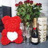 Medvídek z růží 40 cm, červený s bílým srdcem SPRINGOS ROSE BEAR
