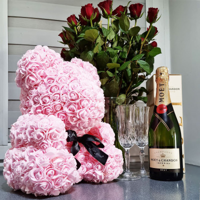 Medvídek z růží 40 cm, růžový SPRINGOS ROSE BEAR