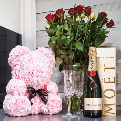 Medvídek z růží 40 cm, růžový SPRINGOS ROSE BEAR