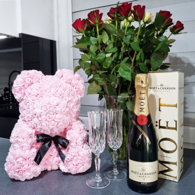 Medvídek z růží 40 cm, růžový SPRINGOS ROSE BEAR