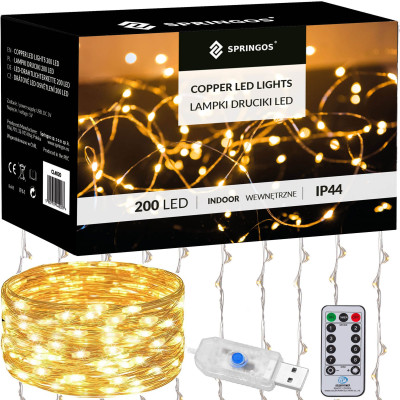 LED Nano světelný závěs - 3x2m, 200LED, 8 funkcí, ovladač, USB, IP44, teplá bílá
