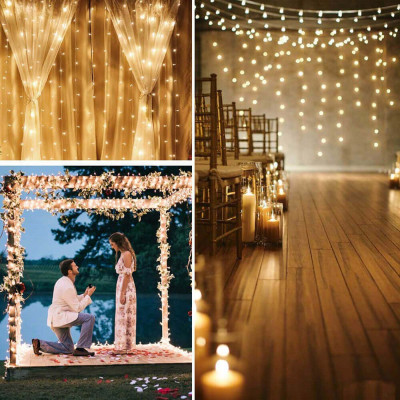 LED Nano světelný závěs - 3x2m, 200LED, 8 funkcí, ovladač, USB, IP44, teplá bílá