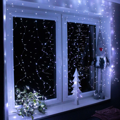 LED Nano světelný závěs - 2x2m, 200LED, 8 funkcí, ovladač, USB, IP44, studená bílá