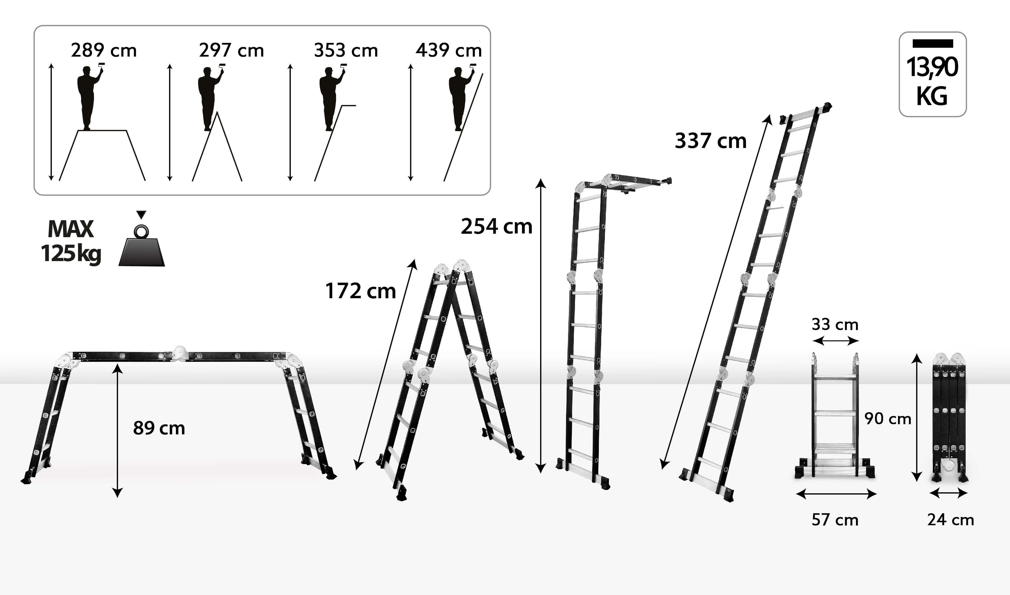 Multifunkční žebřík 4x3 příčky + podlážka DRABEST DU4x3 STEEL 125 kg
