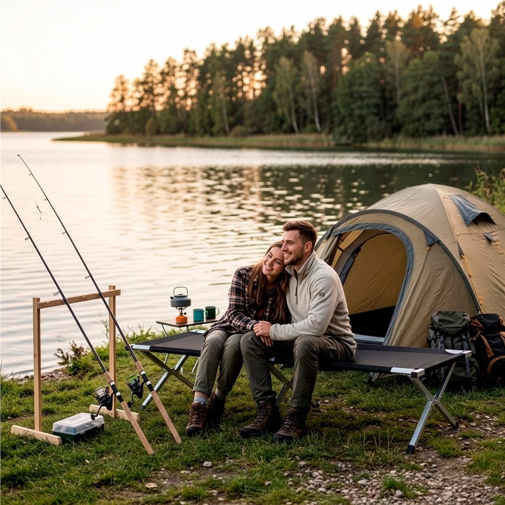 Kempingová skládací postel SPRINGOS VENTURA černá
