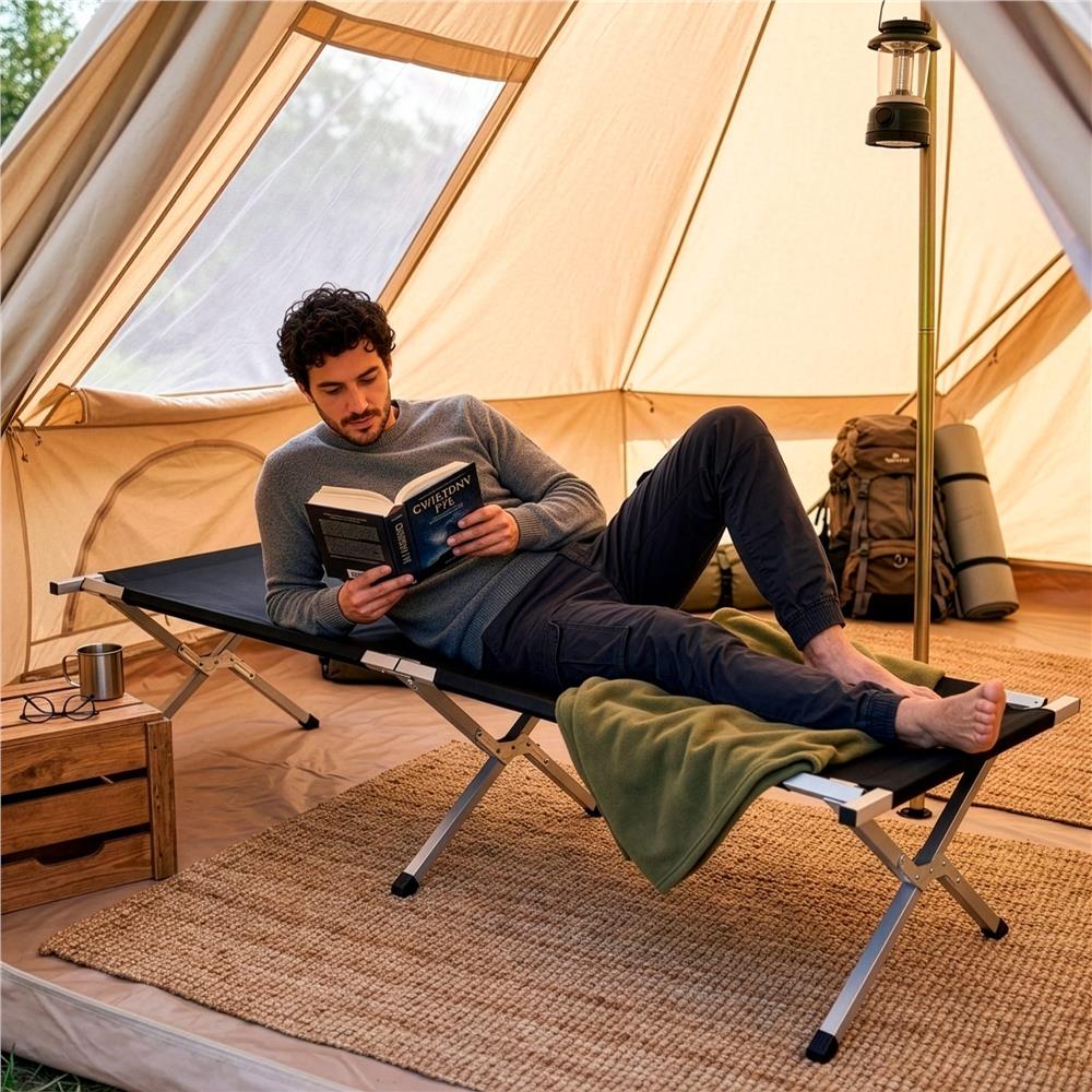 Kempingová skládací postel SPRINGOS VENTURA černá