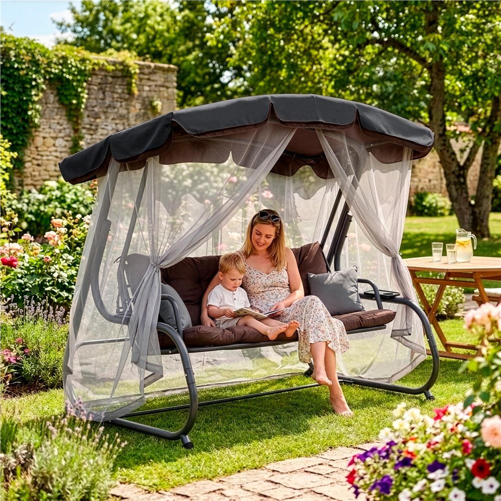 Zahradní houpačka 3-4-místná SPRINGOS DIANA GS0032, hnědá