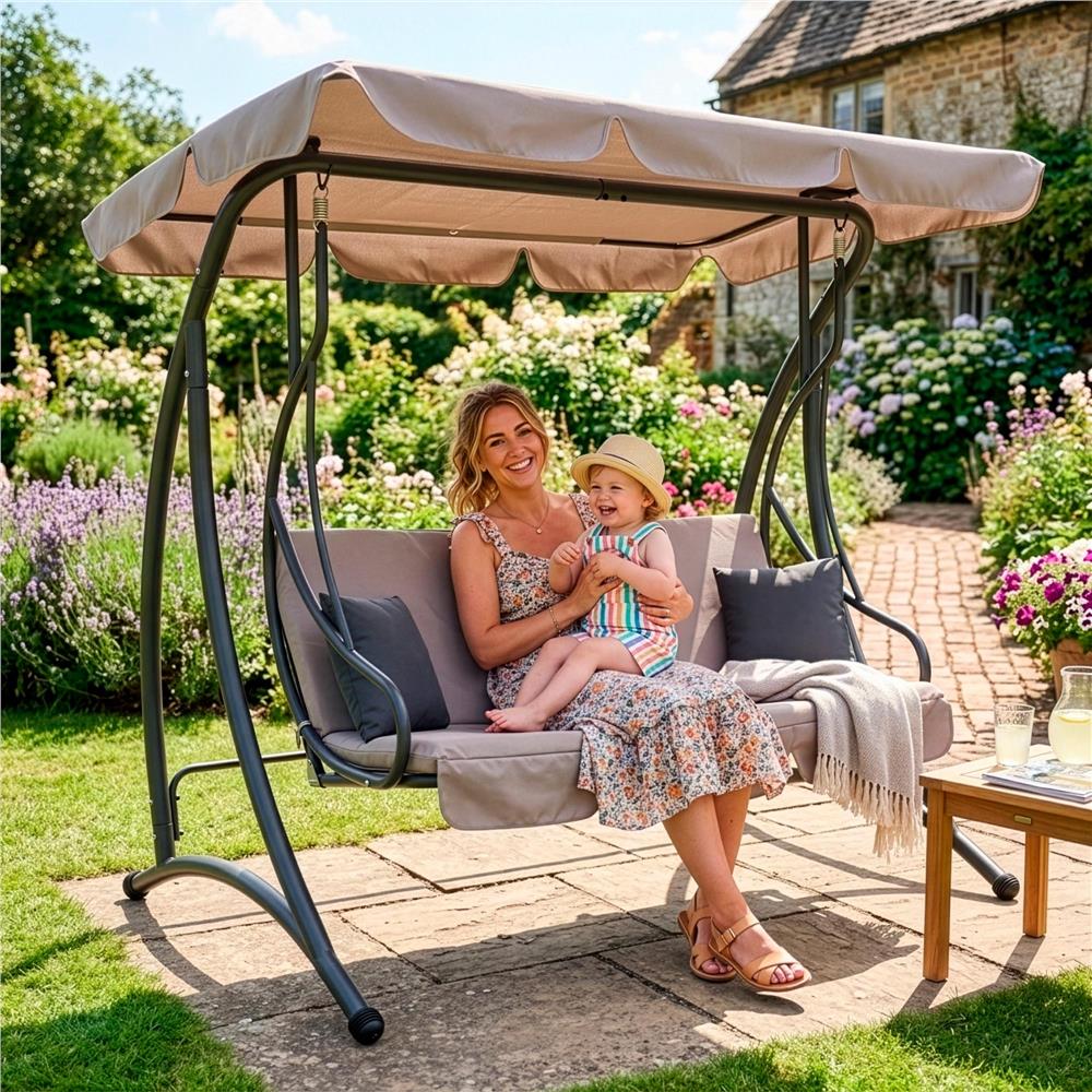 Zahradní houpačka 3-místná SPRINGOS DEIZY GS0031, béžová