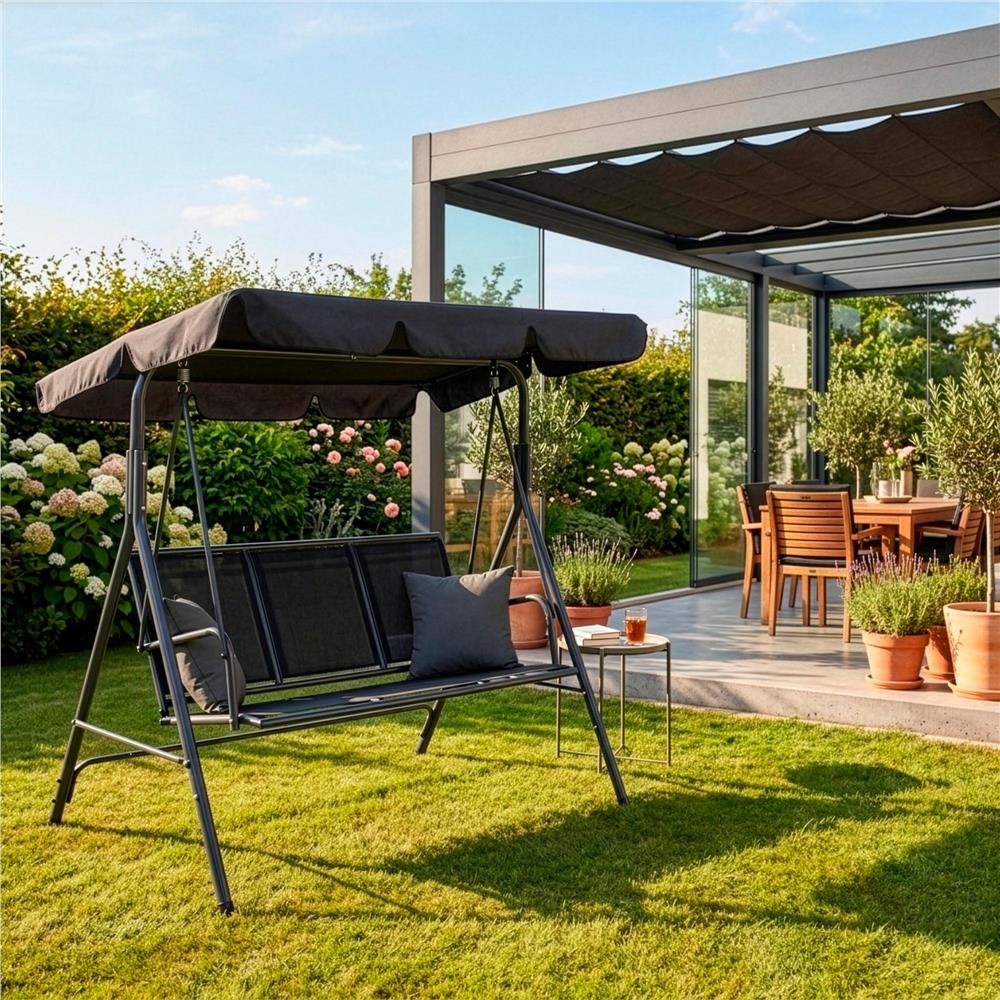 Zahradní houpačka SPRINGOS PALERMO 3-místná, černá