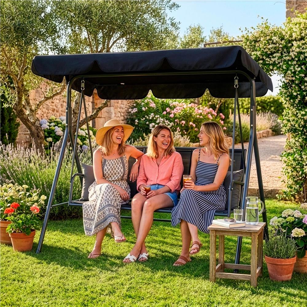 Zahradní houpačka SPRINGOS PALERMO 3-místná, černá