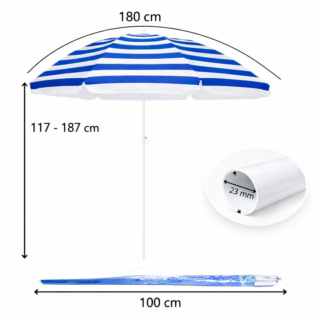 Zahradní slunečník 160 cm SPRINGOS VIVA BU0008 modro-bílý