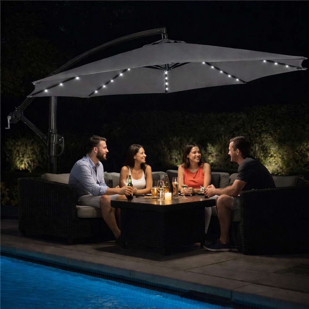 Zahradní slunečník s led osvětlením 290 cm, béžový SPRINGOS ATENA GU0047