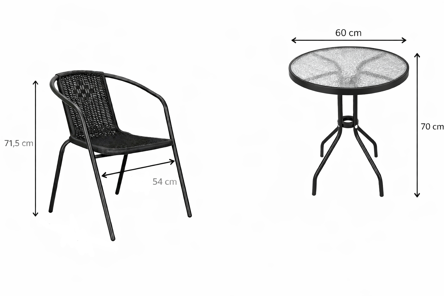 Zahradní set ratanového nábytku SPRINGOS BISTRO 2 černý