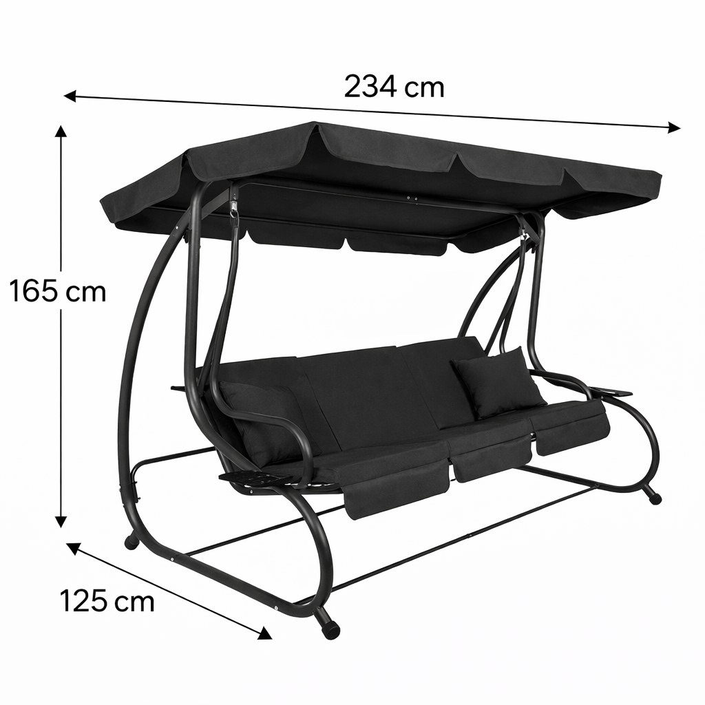 Zahradní houpačka SPRINGOS BOHEMA 3-místná, tmavě šedá