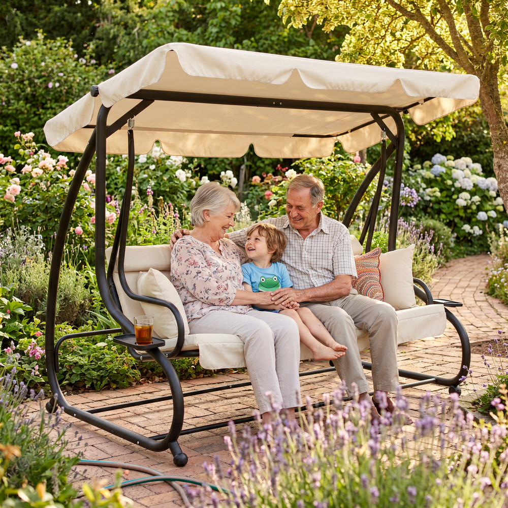 Zahradní houpačka SPRINGOS BOHEMA 4-místná, krémová