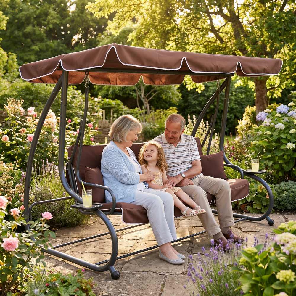 Zahradní houpačka 4-místná, hnědá SPRINGOS FLORIDA