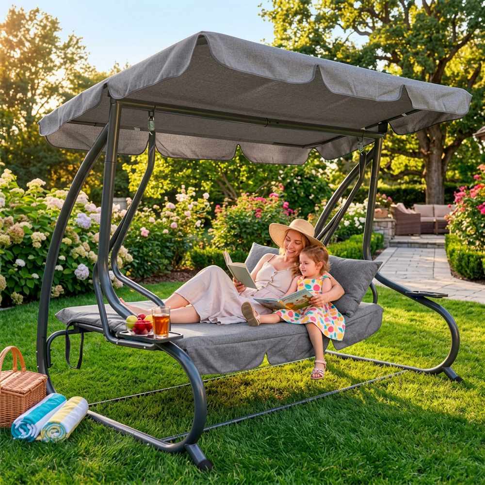 Zahradní houpačka SPRINGOS VENEZIA 3-místná, šedá