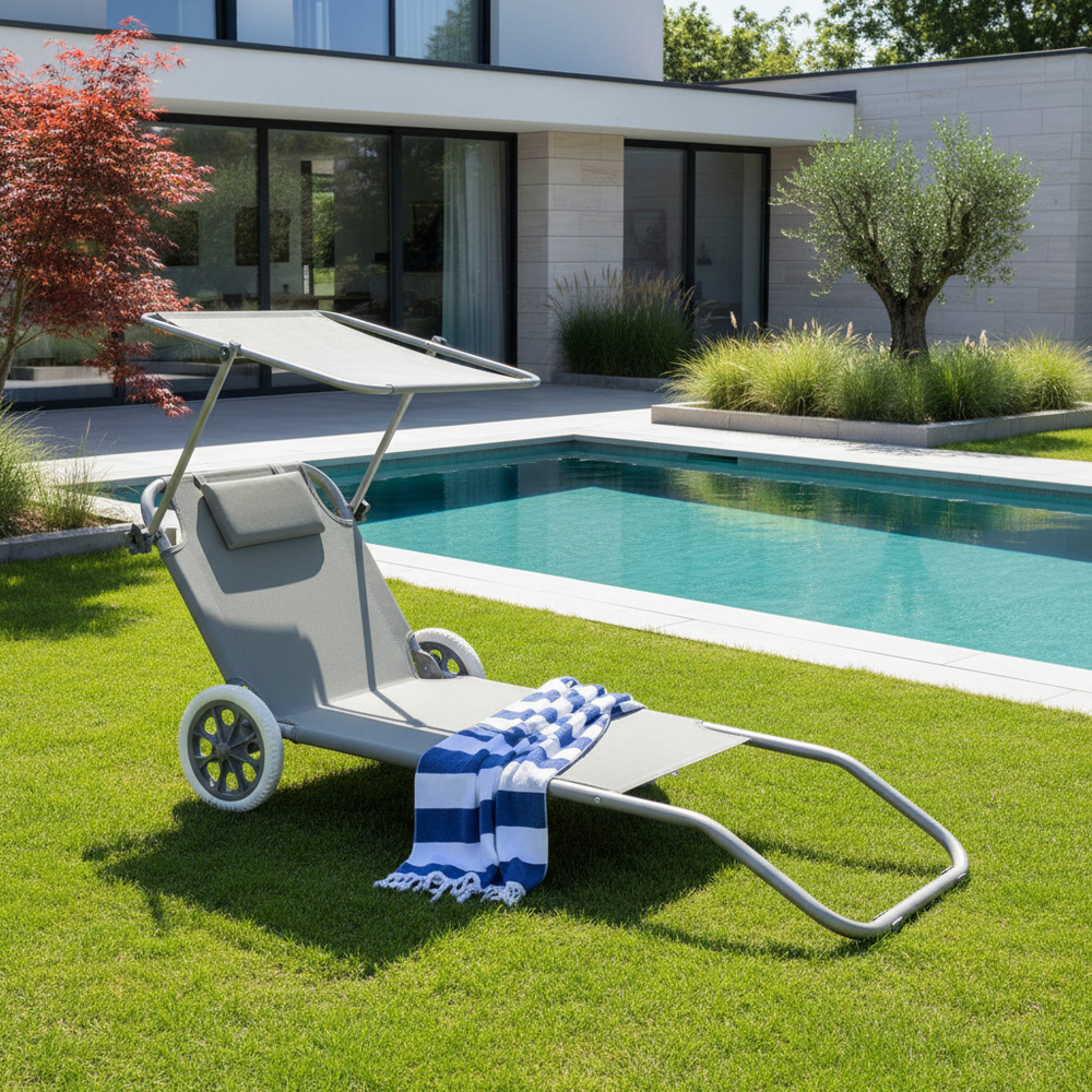 Zahradní lehátko na kolečkách SPRINGOS MOBI šedé