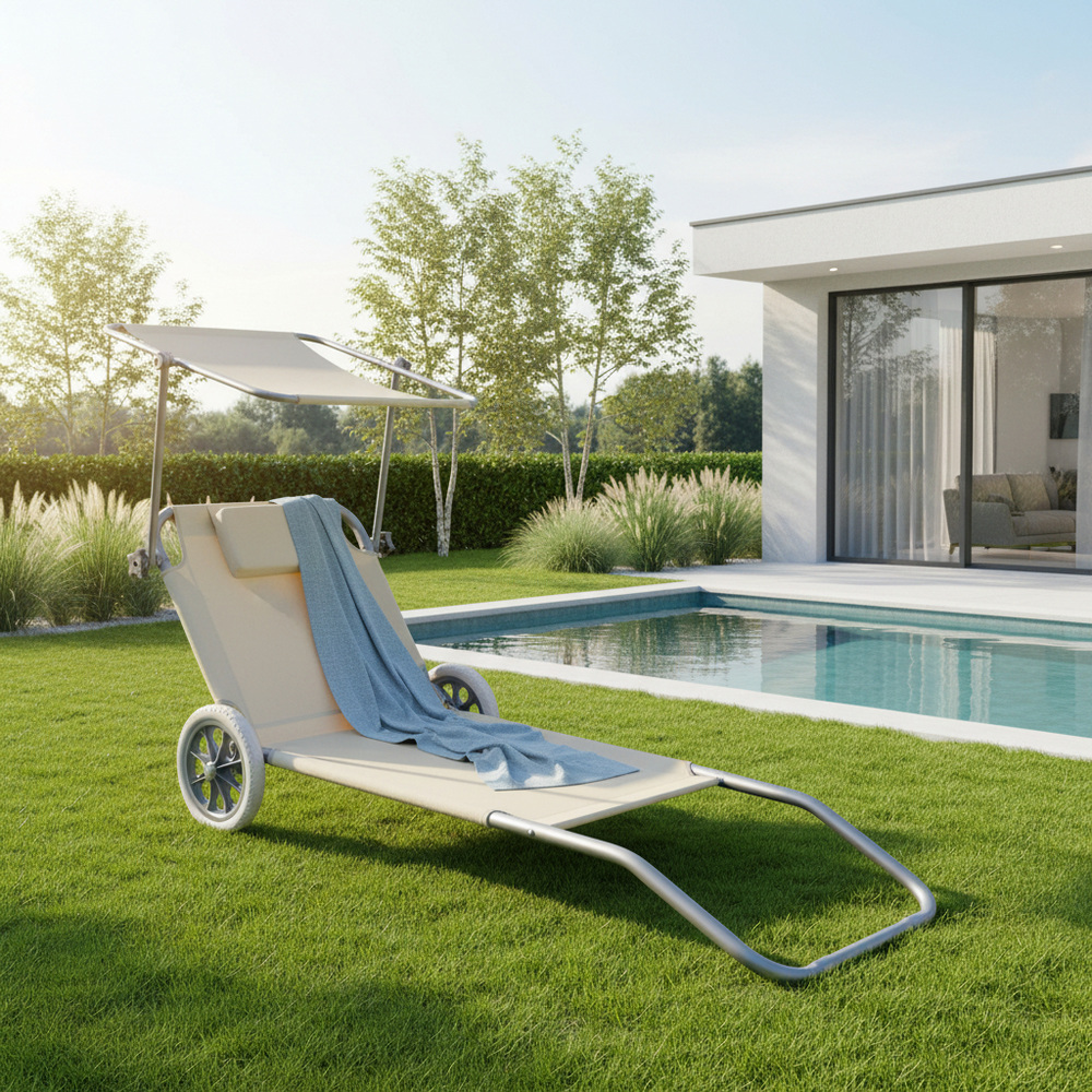 Zahradní lehátko na kolečkách SPRINGOS MOBI béžové