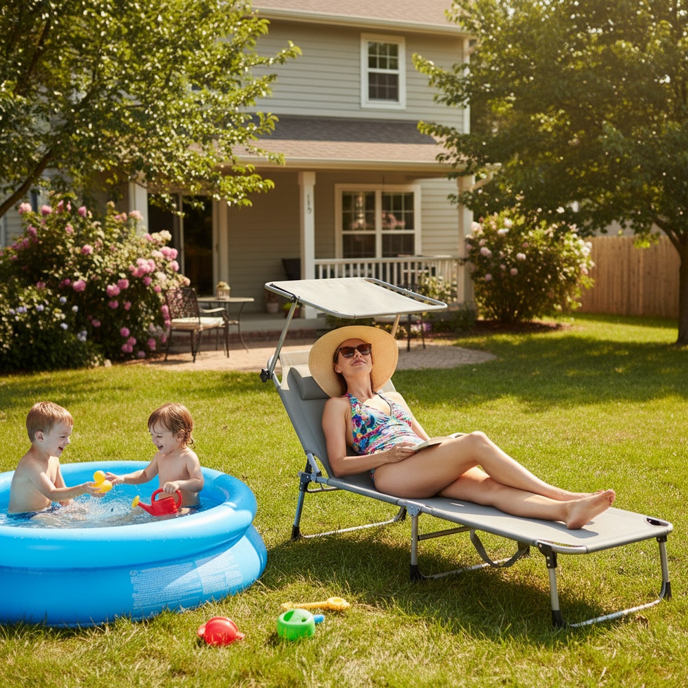 Zahradní polohovací lehátko SPRINGOS POOL šedé