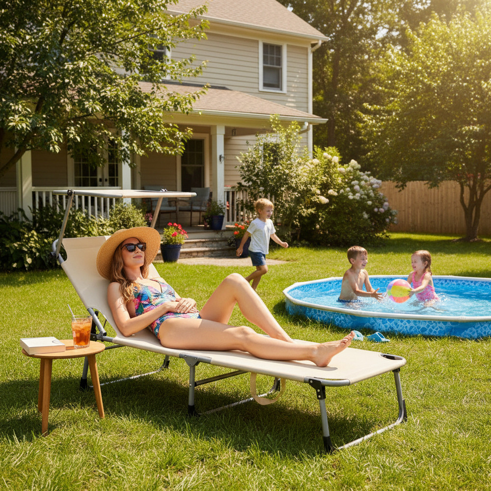 Zahradní polohovací lehátko SPRINGOS POOL béžové